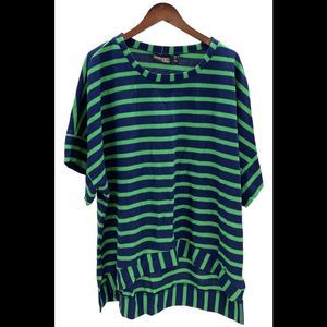 Attitudes by Renee Striped Batwing Tunic Navy/Green Apple - Regular